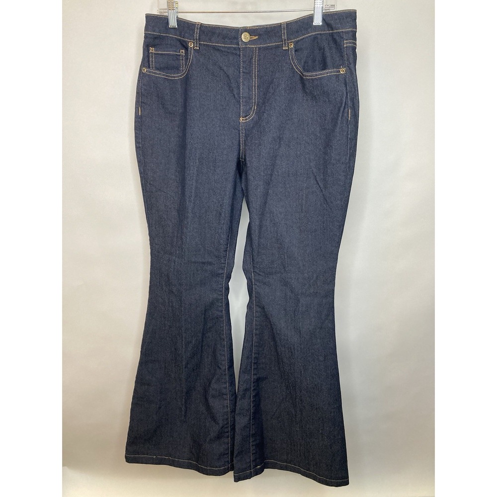 Susan Graver Stretch Denim Wide Leg Flare Jeans Dark‎ Blue Womens 12 Western Y2K